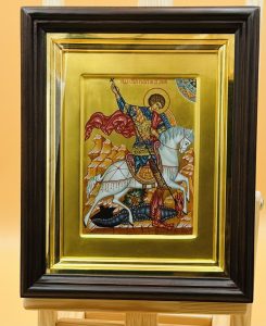 Икона » Георгий Победоносец. Чудо о змие» в киоте Образец 25 Златоуст